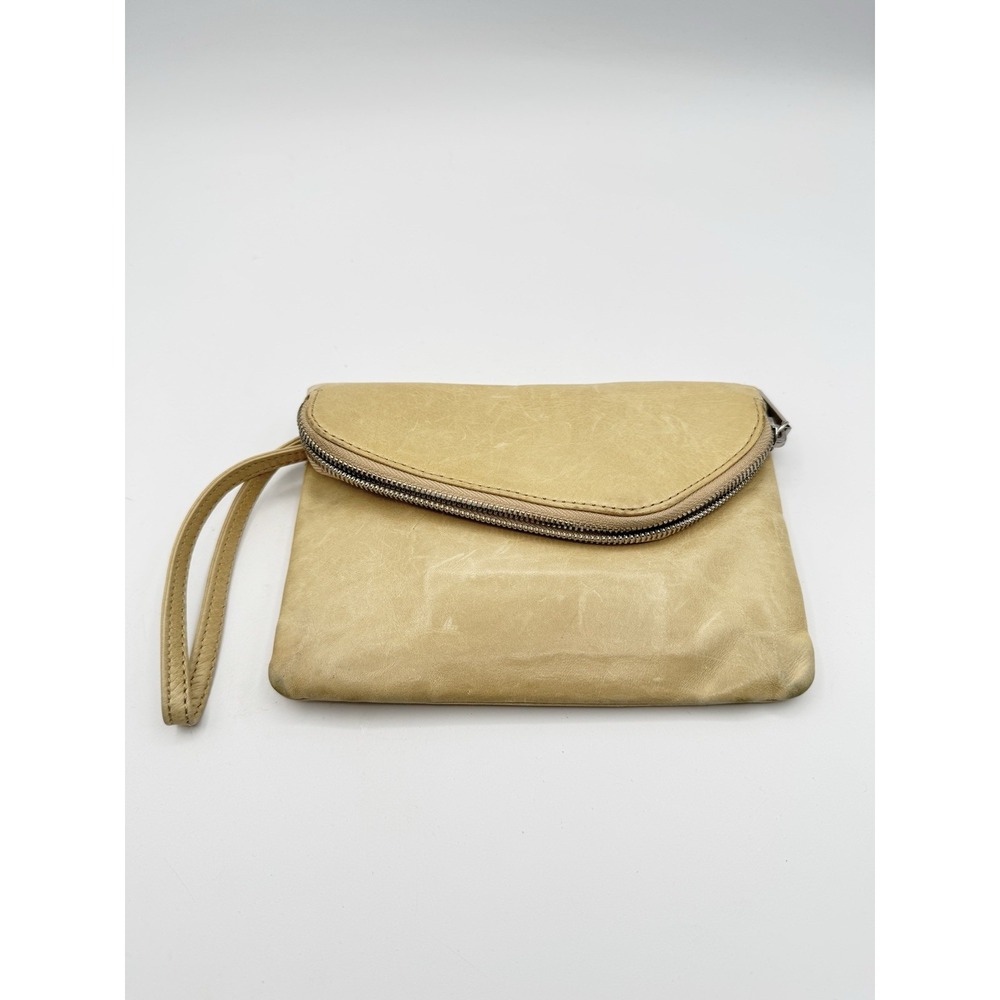Hobo International Daria Tan Beige Leather Wristlet Clutch Wallet Foldover